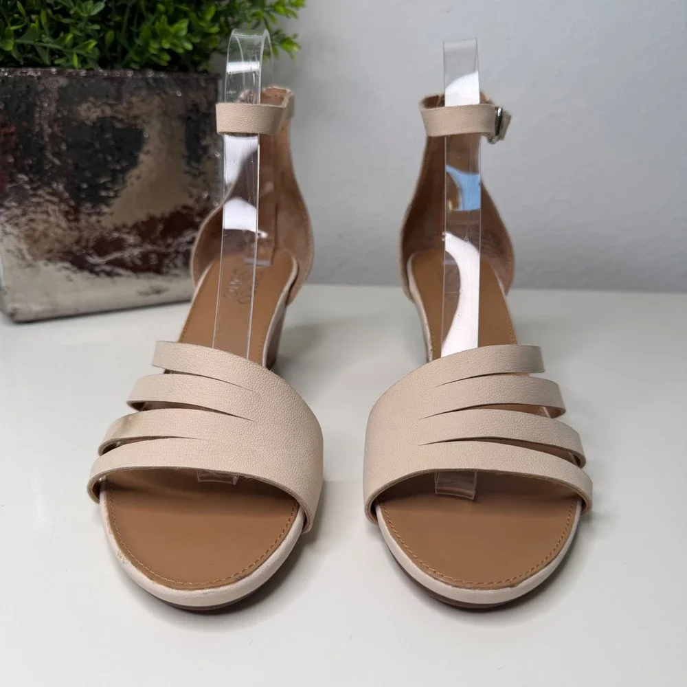 Franco Sarto Dutch Wedge Sandals Womens Cream Leather Strappy Minimalist 7.5M